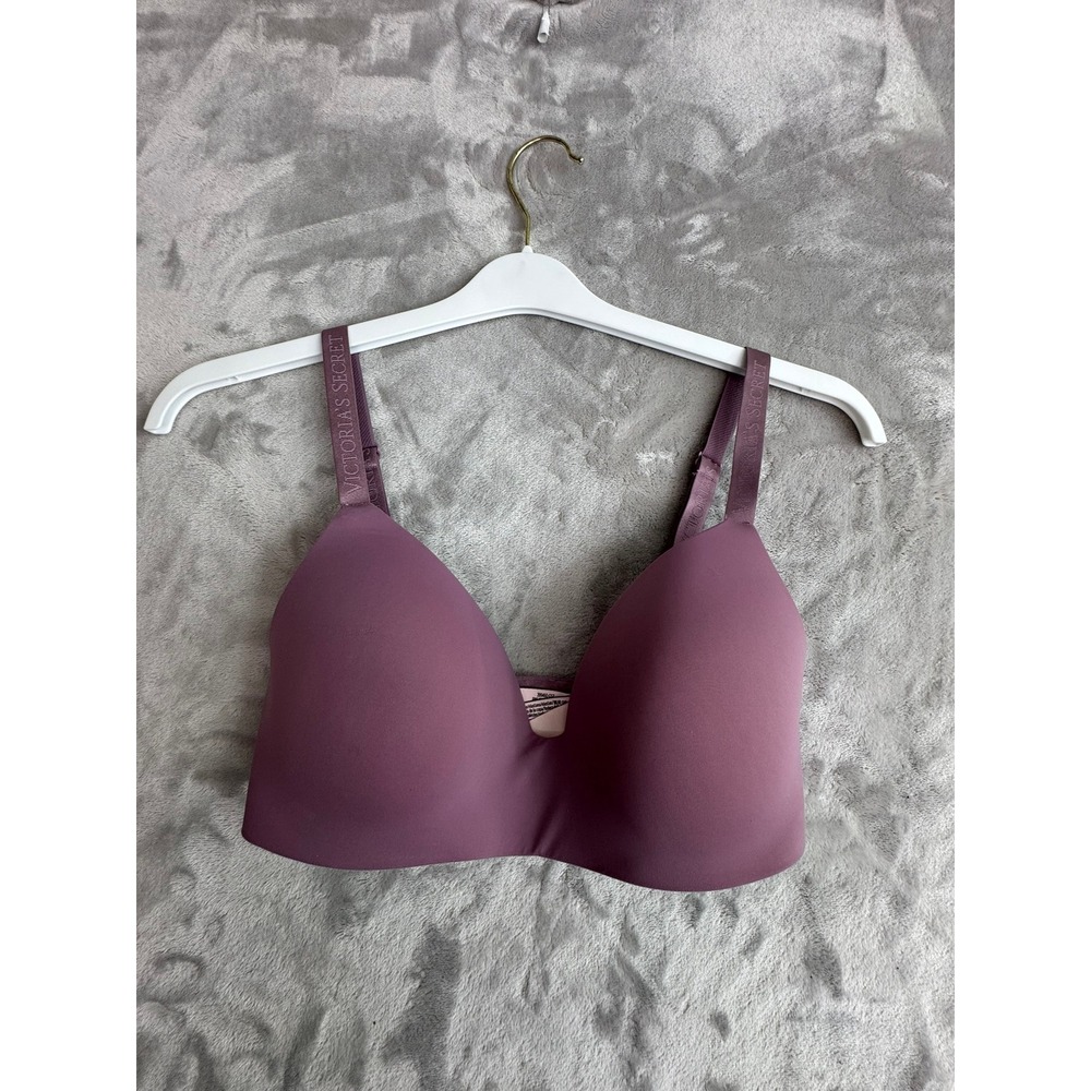 Victorias Secret‎ Wireless Lightly Lined Logo Strap Bra Plum Purple 32DD E70
